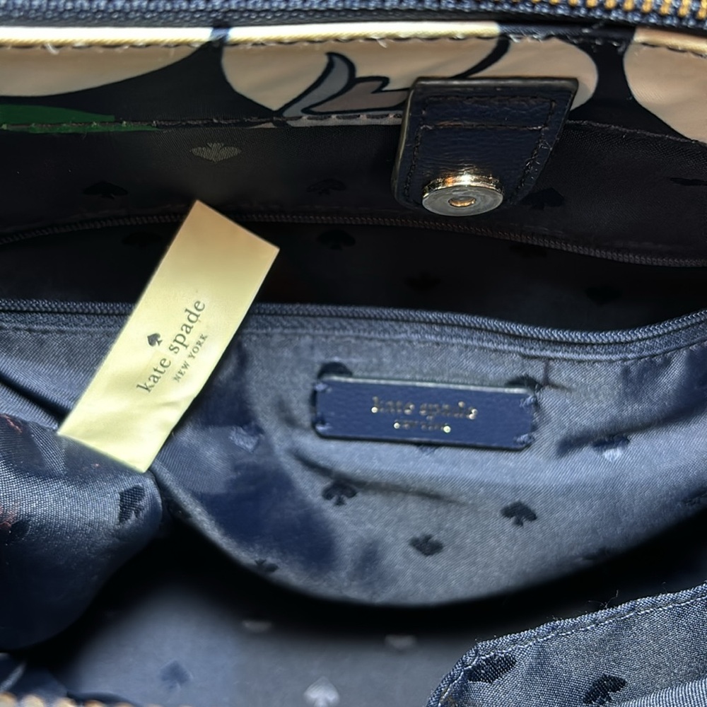 kate spade Breezy Floral Bag Navy White Red Satin Fabric Adjustable Strap - Picture 14 of 17